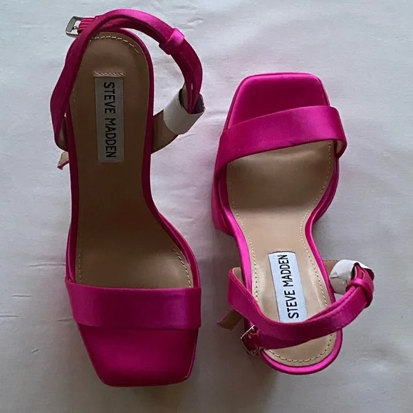 NWT Steve Madden Women’s Discord Heeled Heels In Fus/Pink Satin Size 6. - Picture 6 of 9